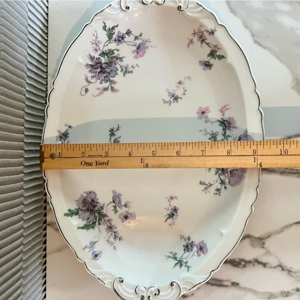 SOLD: PORCELAINE DE LIMOGES FRANCE POMPADOUR 13 1/4" MEAT PLATTER LIQUID WELL - Picture 3 of 5